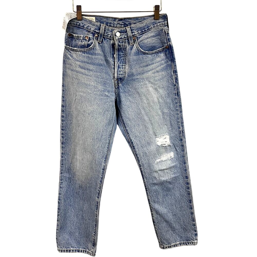Women's Levi's 501 stonewash button fly distressed 26x26 straight leg ankle jean